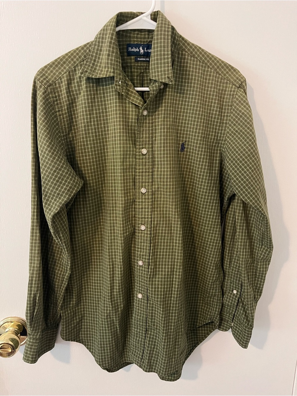Ralph Lauren Men’s Classic Fit Button Down Dress Shirt Green Checkered Plaid S